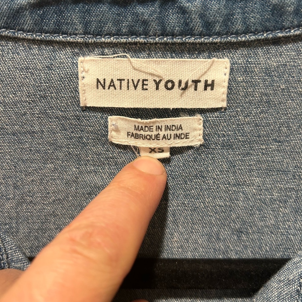 Native Youth Oversized Denim Shirt Flower Embroidery Cottagecore Festival,XS - Picture 3 of 6